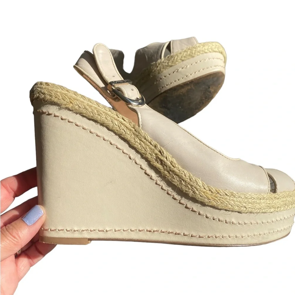 Vince Camuto Cream Estera Leather Wedge Heels